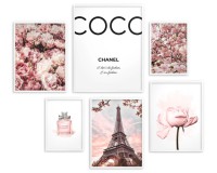 Zestaw plakatów Francuski styl - różowe kwiaty, wieża Eiffla, cytat i perfumy 91003 Naklejkomania - zdjecie 5 - miniatura
