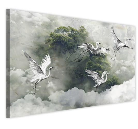 Obraz do sypialni, salonu, drzewo ptaki w chmurach 32221