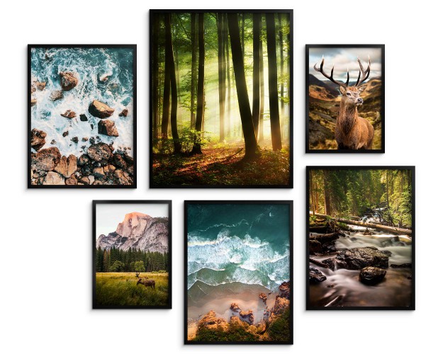 Zestaw plakatów Natura w pejzażach - las, woda, góry i zwierzęta 91032 Naklejkomania - zdjecie 1