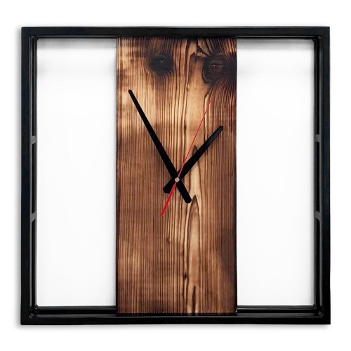 Zegar kwadratowy metal z drewno opalane  50cm x 50 cm - zdjęcie 2