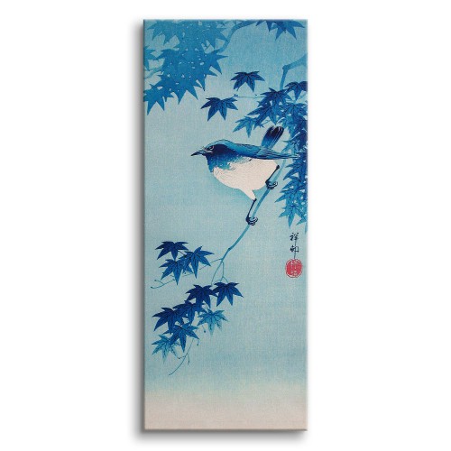 Rudzik na gałęzi klonu - reprodukcja japońskiej grafiki ptaka na drzewie, Ohara Koson  92103
