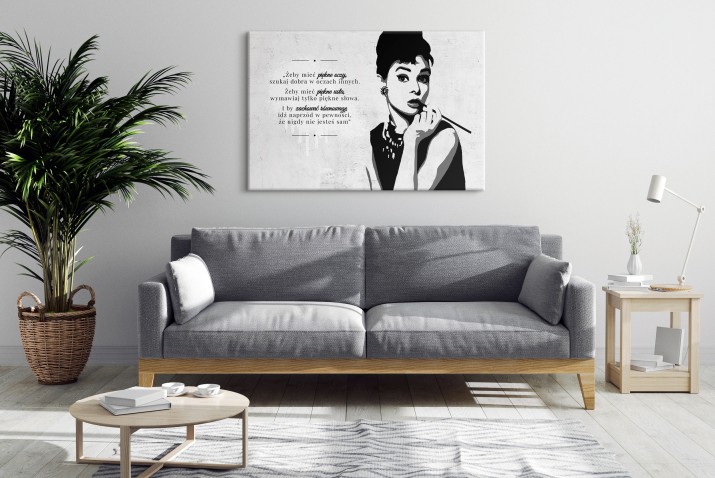 Obraz na ścianę do salonu Żeby mieć.. - życiowy cytat motywacyjny i portret Audrey Hepburn 92107 - zdjęcie 3