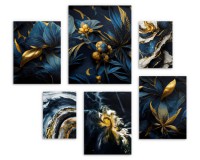 Zestaw plakatów Elegancja w złocie - granatowe rośliny i marmurowe abstrakcje 91006 Naklejkomania - zdjecie 4 - miniatura