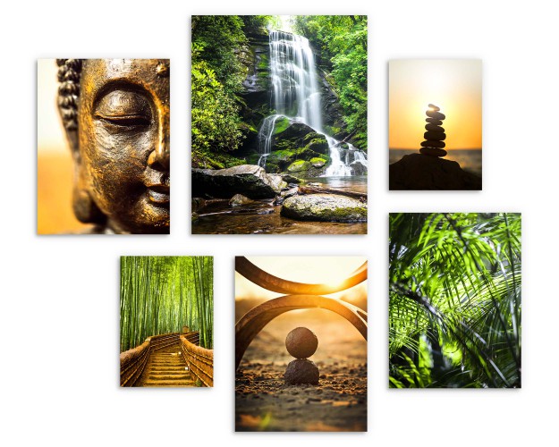 Zestaw plakatów Zen - zielona natura, budda, wodospad, spokój i równowaga 91021 - zdjęcie 3
