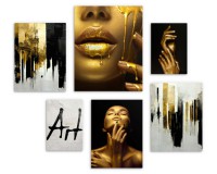 Zestaw plakatów Sztuka złota i czerni - ciało kobiety i malowane abstrakcje 91033 Naklejkomania - zdjecie 3 - miniatura