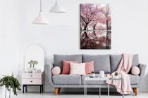 Obraz na płótnie Wiosenny krajobraz - drzewa z różowymi kwiatami i woda 92133 Naklejkomania - zdjecie 3 - miniatura