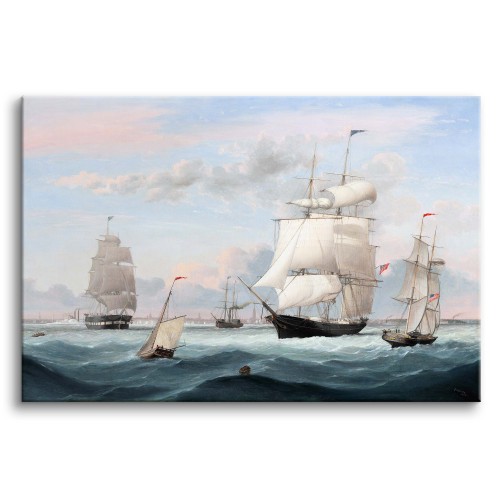 Port Nowy York - reprodukcja malunku statków na morzu, Fitz Henry Lane 92142 Naklejkomania - zdjecie 1