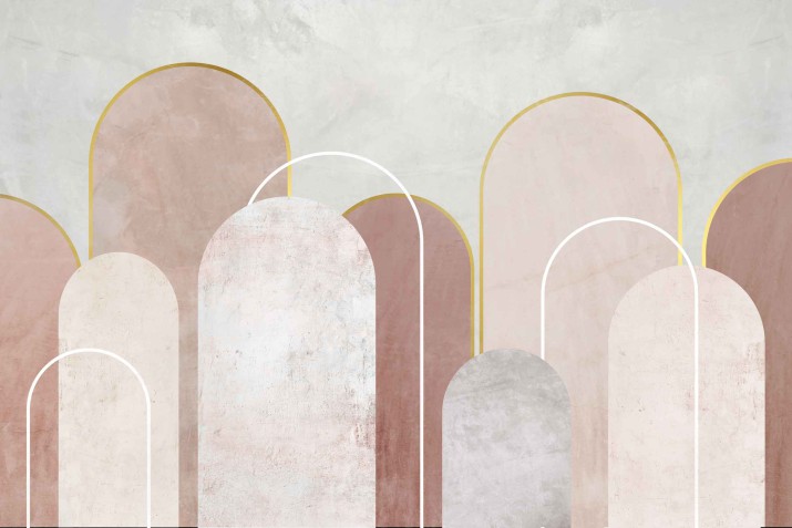 Fototapeta na ścianę Beżowa abstrakcja na betonie - geometryczne łuki ze złotem 90032 - zdjęcie 2