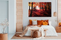 Obraz na ścianę Jesień w lesie - ścieżka z czerwonych liści wśród drzew 92114 Naklejkomania - zdjecie 3 - miniatura