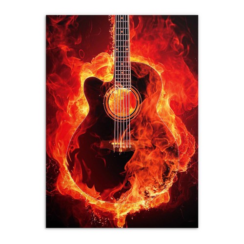 Plakat na ścianę  Ostra muzyka - płonąca w ogniu czarna gitara 91040 - zdjęcie 3