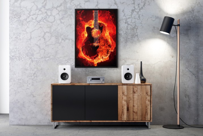 Plakat na ścianę  Ostra muzyka - płonąca w ogniu czarna gitara 91040 - zdjęcie 2