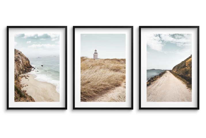 WYPRZEDAŻ 30X40 Zestaw trzech plakatów ozdobnych na ścianę Letnie widoki - klif, morze, niebo, plaża, pole 91036 Naklejkomania - zdjecie 1