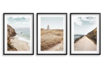 WYPRZEDAŻ 30X40 Zestaw trzech plakatów ozdobnych na ścianę Letnie widoki - klif, morze, niebo, plaża, pole 91036 Naklejkomania - zdjecie 1 - miniatura