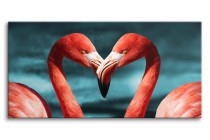 Obraz na ramie Dwa flamingi - różowe ptaki nad wodą 92150 Naklejkomania - zdjecie 1 - miniatura