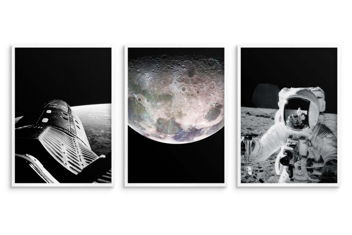 Zestaw trzech plakatów ozdobnych na ścianę Księżyc, astronauta i rakieta w kosmosie (NASA) 91035 - zdjęcie 3