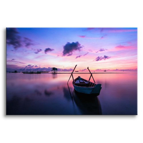 Obraz na płótnie Wieczór nad morzem - łódka przy zachodzie słońca 92115 Naklejkomania - zdjecie 1