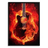 Plakat na ścianę  Ostra muzyka - płonąca w ogniu czarna gitara 91040 Naklejkomania - zdjecie 1 - miniatura