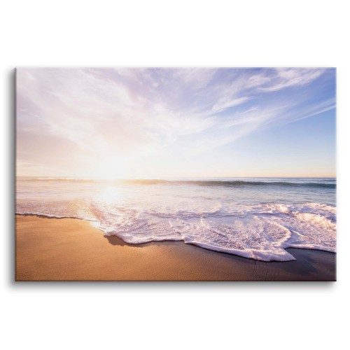Obraz na ścianę Plaża - pejzaż wschodu słońca, morskich fal, brzegu i nieba 92130