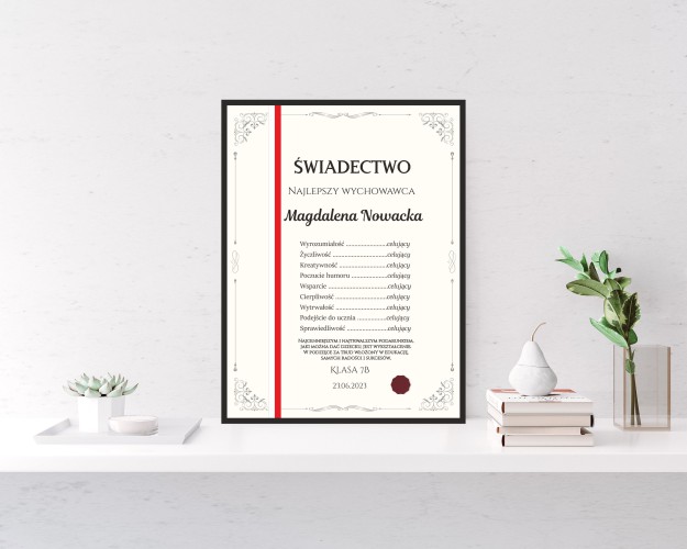 Świadectwo z czerwonym paskiem dla nauczyciela plakat podziękowanie dla najlepszego wychowawcy 61401 - zdjęcie 2