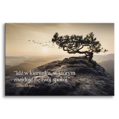 Obraz na płótnie Spokój - inspirujący cytat Stevena Aitchisona z górskim pejzażem 92108 Naklejkomania - zdjecie 1