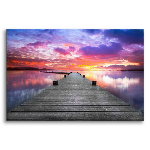 Obraz na ścianę Drewniane molo - piękne niebo i zachód słońca nad jeziorem 92139
