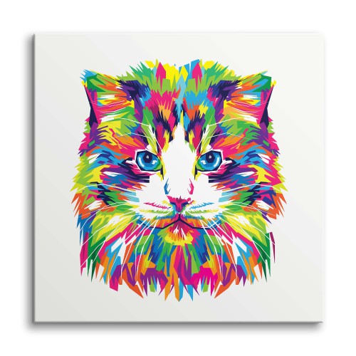Obraz młodzieżowy Kolorowy kot - barwne zwierzę w abstrakcyjnym stylu 92110 Naklejkomania - zdjecie 1