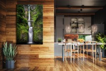 Obraz na płótnie Zielona przyroda i most - pejzaż z wodospadem, drzewami i skałami 92134 Naklejkomania - zdjecie 3 - miniatura