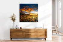 Obraz na ścianę Słoneczniki - pejzaż żółtych kwiatów i zachmurzonego nieba 92118 Naklejkomania - zdjecie 3 - miniatura