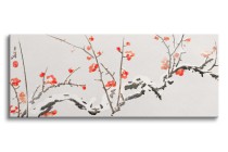 Obraz na ścianę  Reprodukcja Kwitnąca śliwka w śniegu - reprodukcja japońskiej grafiki, Yamaoka Geppo 92184 Naklejkomania - zdjecie 1 - miniatura