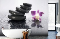 Panel szklany do łazienki orchidea i kamienie 24011 Naklejkomania - zdjecie 1 - miniatura