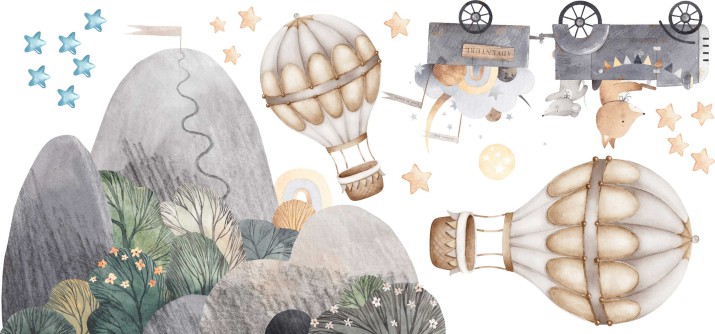 Naklejki dla dzieci pastelowe góry, balony i zwierzaki 22062 - zdjęcie 2