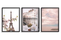 Zestaw trzech plakatów plakaty dekoracyjne na ścianę postery ozdobne pastelowy Paryż KP274 Naklejkomania - zdjecie 1 - miniatura