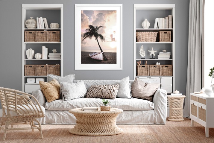 Plakat na ścianę  łódka na plaży - łódka przy palmie plaża 91041 - zdjęcie 5