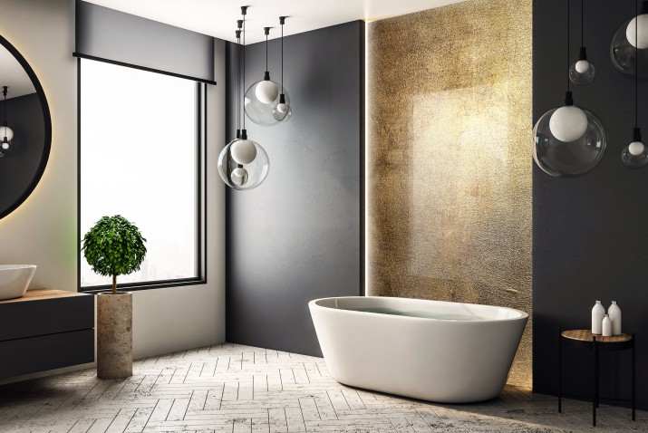Panel szklany do łazienki Elegancja - tekstura betonowej złotej ściany 93038