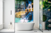 Panel szklany ozdobny do łazienki leśny wodospad 24009 Naklejkomania - zdjecie 1 - miniatura