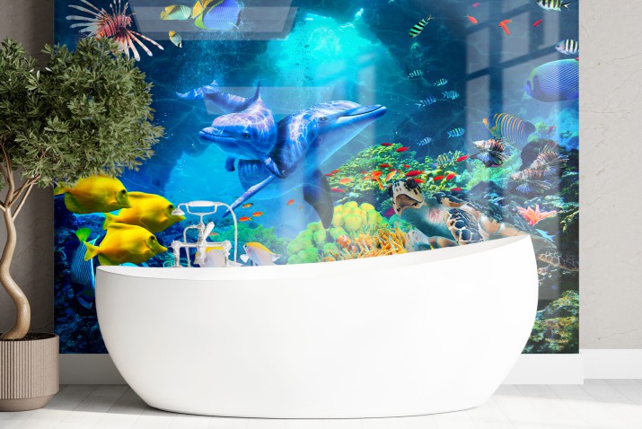 Panel szklany do łazienki Błekitny świat - rafa koralwa i wodne zwierzęta 93025