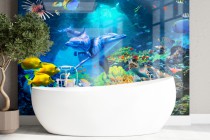 Panel szklany do łazienki Błekitny świat - rafa koralwa i wodne zwierzęta 93025 Naklejkomania - zdjecie 1 - miniatura