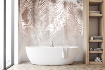 Panel szklany do łazienki Beżowe liście - delikatne tropikalne rośliny w stylu boho 93037 Naklejkomania - zdjecie 1 - miniatura