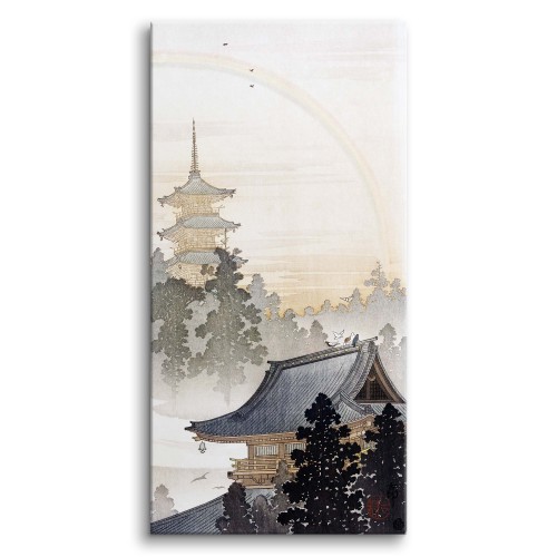 Obraz na ścianę Pagoda i tęcza - reprodukcja japońskiego krajobrazu, Ohara Koson 92165 Naklejkomania - zdjecie 1