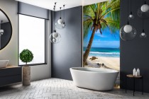Szyba łazienkowa ozdobna tropikalna plaża 23086 Naklejkomania - zdjecie 1 - miniatura