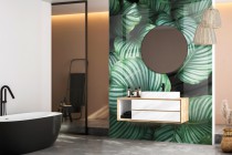 Panel szklany do łazienki Duże liście - zielone rośliny z dżungli 93011 Naklejkomania - zdjecie 1 - miniatura