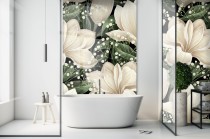 Panel szklany do łazienki białe kwiaty 23076 Naklejkomania - zdjecie 1 - miniatura