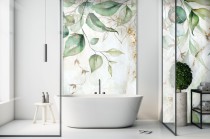 Panel szklany do łazienki liście i złote akcenty 21023 Naklejkomania - zdjecie 1 - miniatura