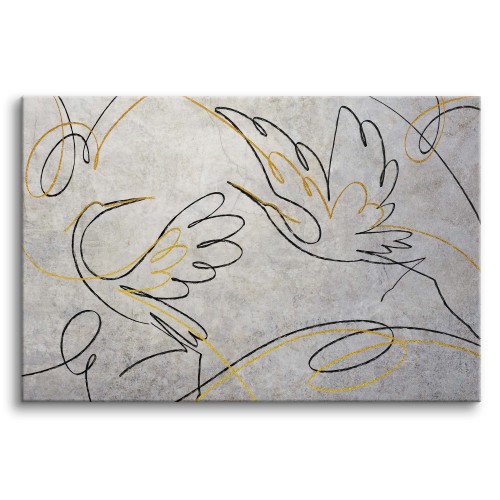 Minimalistyczny obraz na ścianę Żurawie - abstrakcyjne linie w czerni i złocie 21260