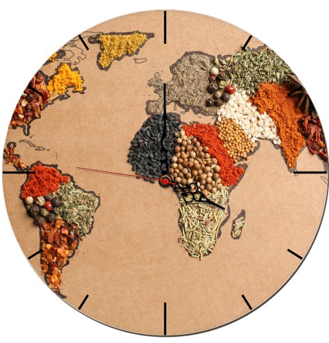 Kuchenny zegar ścienny Smaki świata - mapa, zioła, przyprawy Z052