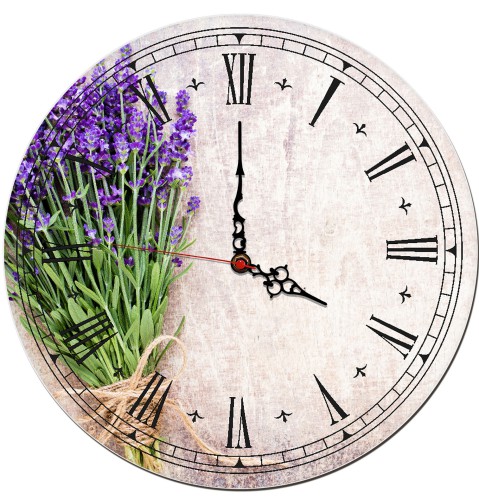 Retro zegar ścienny do salonu, sypialni Bukiet lawendy - lawenda, liście, kwiaty, drewno Z053