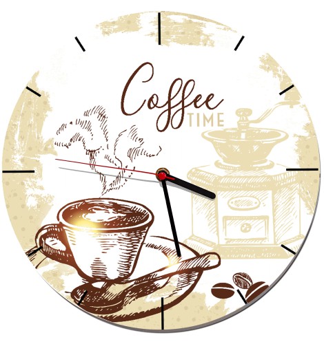 Retro zegar ścienny do salonu, kuchni Coffee time - kawa, młynek, vintage Z054