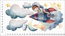 Naklejki dla dzieci na ścianę Wyprawa w kosmos - chłopiec, rakieta, gwiazdy 32327 Naklejkomania - zdjecie 3 - miniatura