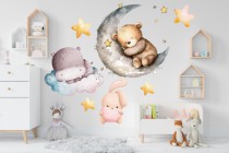 Naklejki dla dzieci na ścianę Pastelowe sny - hipopotam, miś, króliczek 32326 Naklejkomania - zdjecie 1 - miniatura