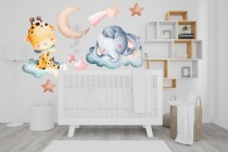 Naklejki dla dzieci na ścianę Pastelowa noc - śpiący słonik i żyrafa 32325 Naklejkomania - zdjecie 1 - miniatura